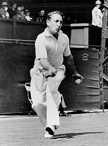 German-Jewish tennis player Daniel Prenn playing at Wimbledon in 1934 after he emigrated to England.