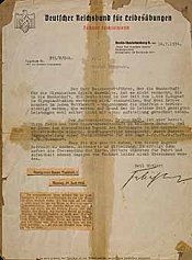 Hans von Tschammer und Osten, director de la Oficina de Deportes del Reich, informó a Bergmann de su decisión y le ofreció entradas "solamente localidades de pie" para las competencias. 16 de julio de 1936.