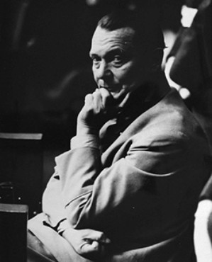 Defendant Hermann Goering in the prisoners' dock at the International Military Tribunal.