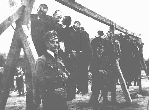 The execution by hanging of Serbs and Jews in the Banat region. Yugoslavia, September 17, 1941.