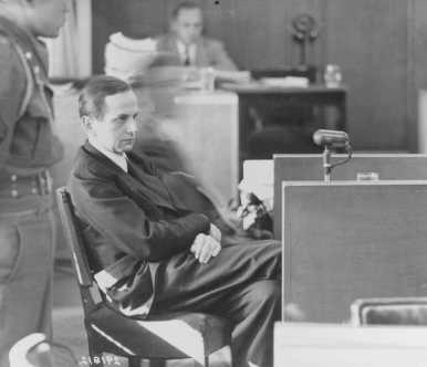 Defendant Otto Ohlendorf testifies on his own behalf at the Einsatzgruppen Trial. October 9, 1947.