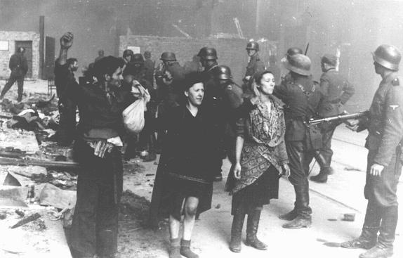 Jewish resistance fighters captured by SS troops during the Warsaw ghetto uprising. Warsaw, Poland, April 19-May 16, 1943.