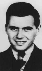 Josef Mengele, German physician and SS captain. In 1943, he was named SS garrison physician (Standortartz) of Auschwitz. In that capacity, he was responsible for the differentiation and selection of those fit to work and those destined for gassing. Mengele also carried out human experiments on camp inmates, especially twins. Place and date uncertain.