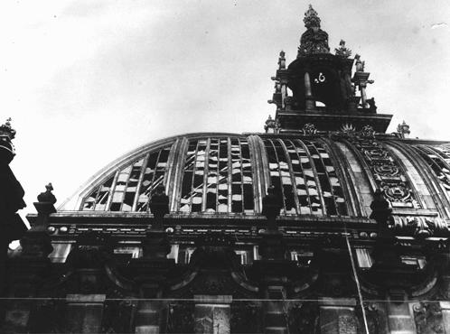 Dome of the Reichstag (German parliament) building, virtually destroyed by fire on February 27, 1933. Hitler used the arson to convince President Hindenburg to declare a state of emergency, suspending constitutional safeguards. Berlin, Germany, 1933.