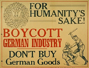 Poster (issued by the Jewish War Veterans of the United States) calling for a boycott of German goods. New York, United States, between 1937 and 1939.