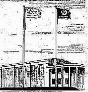A cartoon titled “The Paradox”, in <i>The Brooklyn Daily Eagle</i>, August 3, 1936. It shows Olympics and Nazi flags flying over a sports stadium.