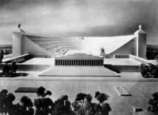 En 1937, Hitler evaluó el diseño propuesto por el arquitecto Albert Speer de un estadio en Nuremberg, capaz de albergar las Olimpíadas de allí en adelante. El colosal modelo de estadio con capacidad para 400.000 personas que Speer sugirió satisfizo la obsesión del Führer con las formas monumentales que proyectaban la supremacía alemana.