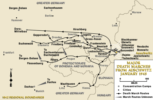 Map Of Major Death Marches From Auschwitz