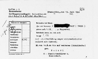 동성연애자들을 작센하우젠 집단 수용소에 투옥한다는 공식 문서.