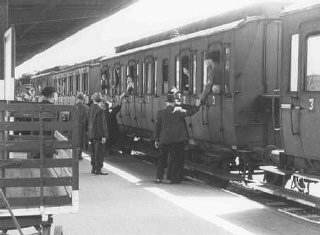 Departure of a train of German Jews being deported...