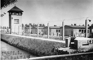 View of the Dachau concentration camp, after libera...