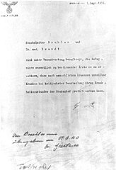 アドルフ・ヒトラーによる安楽死プログラム（T4作戦）承認書。実際には1939年10月に署名されたのです...