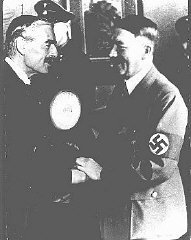 British prime minister Neville Chamberlain and German...