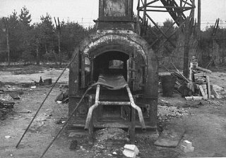 The remains of a crematorium at the Bergen-Belsen concentration...