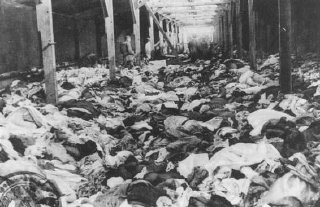 After liberation of the Auschwitz camp: a warehouse...