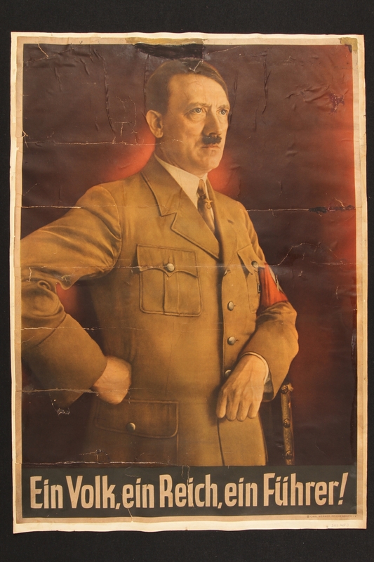 Color poster with a portrait of Hitler and the Nazi slogan: Ein Volk, ein Reich, ein Fuhrer! - Collections Search - United States Holocaust Memorial