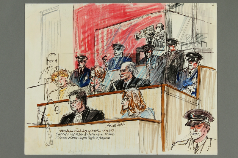 Courtroom drawing of the Klaus Barbie trial - Collections Search - United States Holocaust Museum
