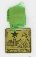 2009.364.12, medal from an Esperanto conference, with a woman and a view of Budapest, Tom T. Kovary Collection