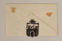 Cutout pendant of the Terezin coat of arms sewn to an envelope made by a former Jewish Czech inmate