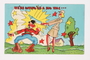 Cartoon postcard of a WAC hitting Hitler with a rolling pin