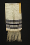 White silk tallit with black stripes brought with a German Jewish refugee