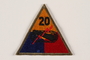 US Army 20th Armored Division shoulder sleeve patch with tank, gun, and red lightning bolt