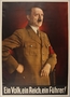 Color poster with a portrait of Hitler and the Nazi slogan: Ein Volk, ein Reich, ein Führer!