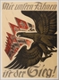 German propaganda poster featuring a gold eagle and Nazi flags
