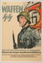 Waffen SS recruitment poster featuring a soldier and a Leibstandarte (SS Adolf Hitler flag)