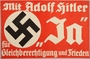 Propaganda advertisement implying that Hitler supports equality and peace