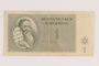 Theresienstadt ghetto-labor camp scrip, 1 krone note, issued to a Dutch Jewish inmate