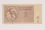 Theresienstadt ghetto-labor camp scrip, 2 kronen note, issued to a Dutch Jewish inmate