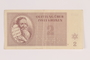 Theresienstadt ghetto-labor camp scrip, 2 kronen note, issued to a Dutch Jewish inmate
