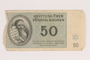 Theresienstadt ghetto-labor camp scrip, 50 kronen note, issued to a Dutch Jewish inmate
