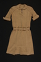Beige wool/angora dress with self-belt brought to the US by a Jewish family fleeing German occupied Poland