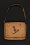 Burlap purse with yarn flowers and monogram carried by a 10 year old Jewish Austrian refugee