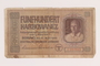 Occupation currency note, 500 Karbowanez, issued by Nazi Germany in eastern Poland
