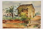 Watercolor painting of a rural cabin by Jacob J. Barosin