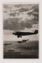 Cigarette card photo of four bomber planes flying over Nuremberg
