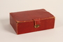 Red leather sewing box recovered postwar by a Czech Jewish woman