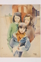 Watercolor portrait of three young girls by Jacob J. Barosin