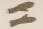Pair of black and white tweed patterned wool knit mittens brought to the US by a German Jewish refugee