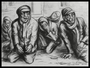 Autobiographical charcoal drawing by David Friedman of despairing and hungry Jews in the Łódź Ghetto