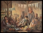 Autobiographical oil painting by David Friedman of a large group of Jews living in an attic in the Łódź Ghetto
