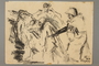 Drawing by Alexander Bogen of a German soldier herding a group of Jews at gunpoint