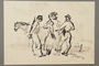 Drawing by Alexander Bogen of three armed partisans standing together in conversation