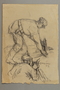 Drawing by Alexander Bogen of two partisans crouched on the ground, working with a tool