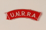 UNRRA red cloth patch with acronym worn by a refugee aid worker