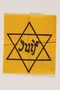 Yellow cloth Star of David badge with Juif printed in center