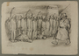Leo Haas drawing of concentration camp inmates lined up for roll call